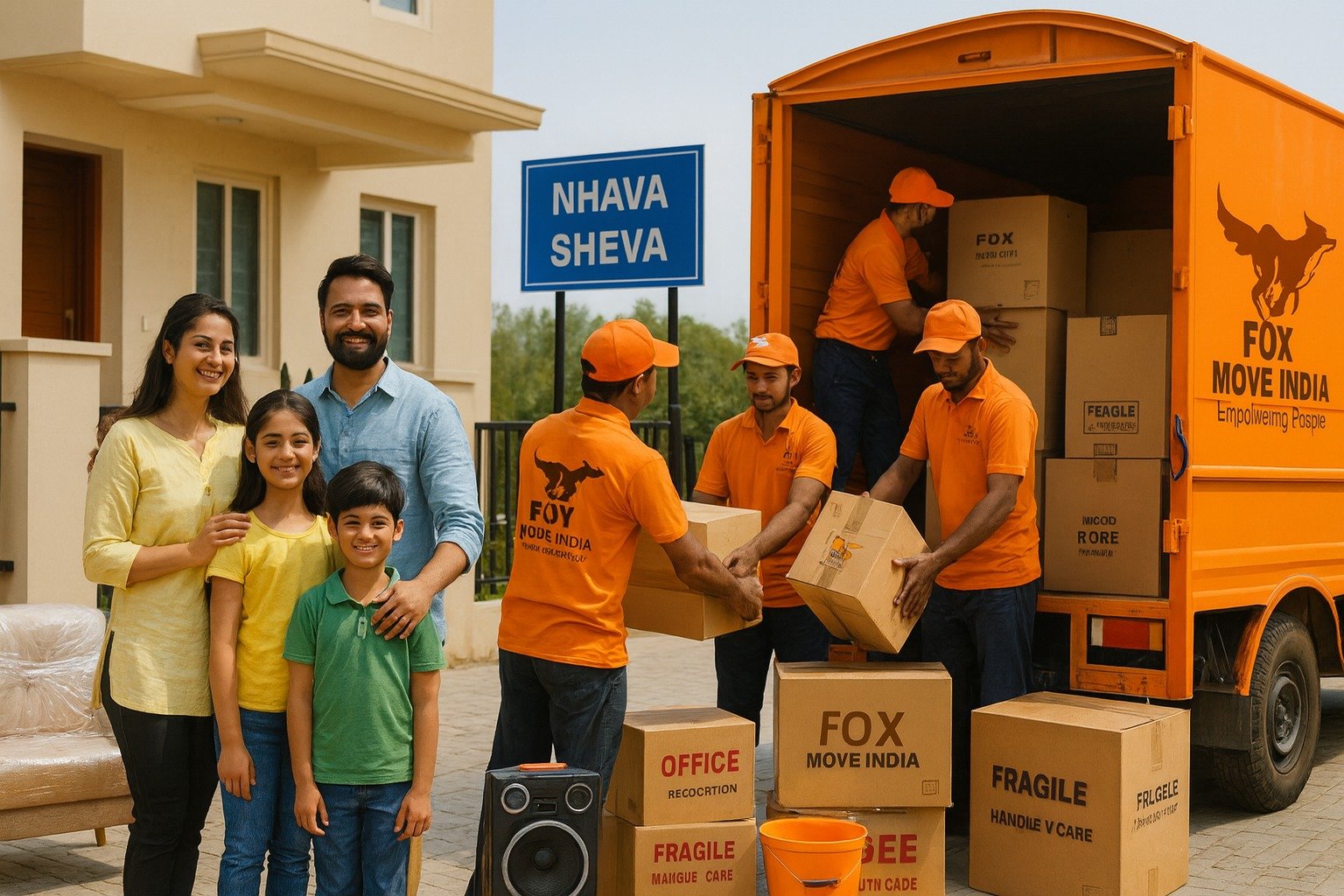 Packers and Movers in Nhava Sheva – Fox Move India team packing and loading household goods in Nhava Sheva
